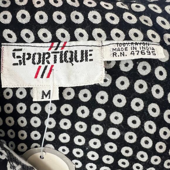 VTG SPORTIQUE Black White Mixed Print Short Sleeve Button Down Shirt Size M NEW - Picture 5 of 7